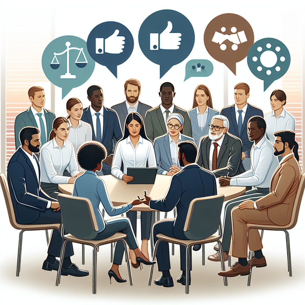 A professional setting where diverse employees engage in a constructive feedback session, symbolizing the pivotal role of open communication in fostering a trusting and positive workplace culture.