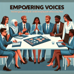Cover of "Empowering Voices: A Guide to Fearless Employee Feedback," featuring a diverse group of professionals engaged in a discussion, symbolizing candid employee input.