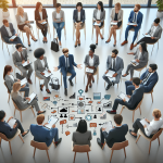 A professional setting featuring a diverse group of employees engaged in a feedback session, illustrating effective and ineffective communication strategies, with references to Incogneato's tools for enhancing feedback processes.