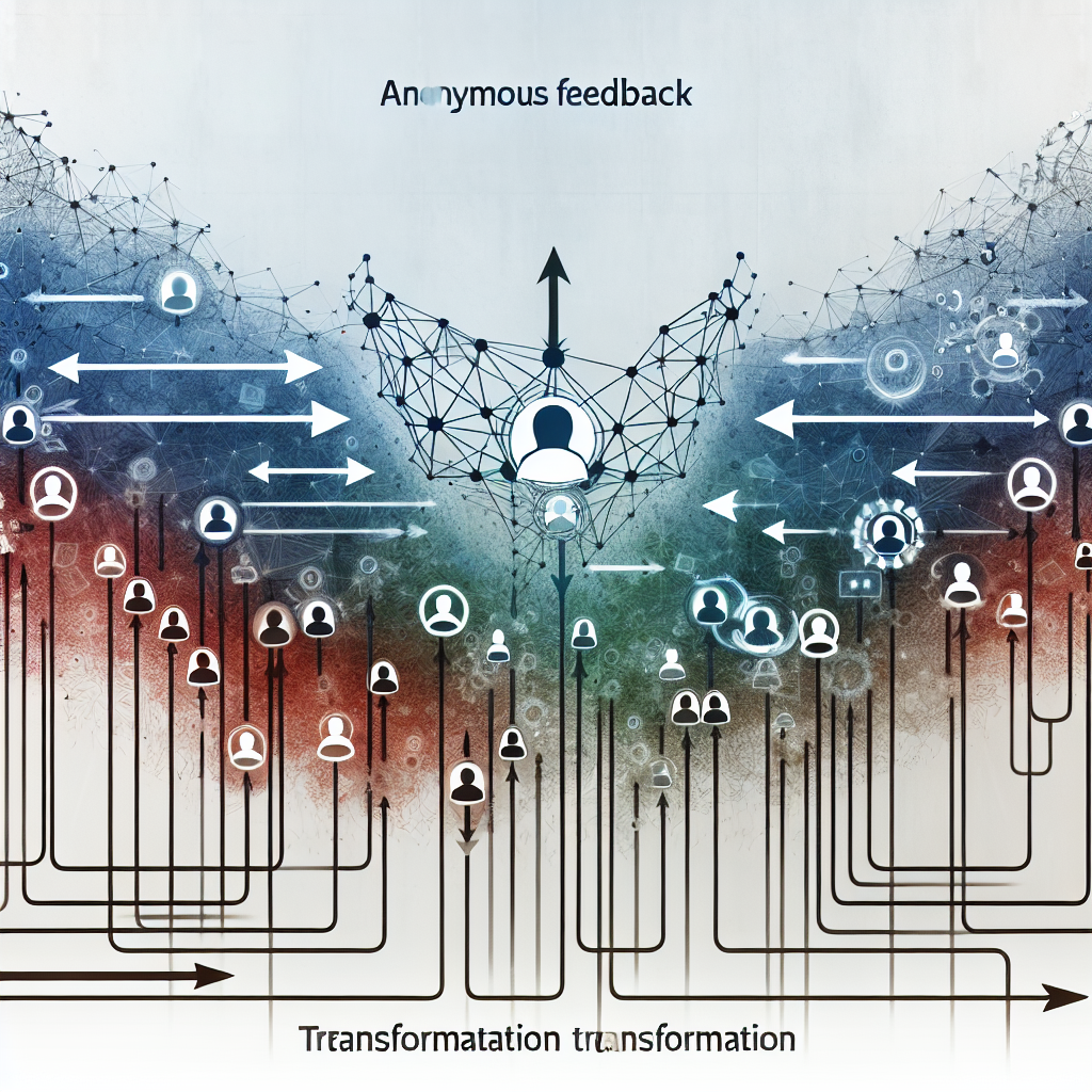 Abstract illustration depicting the impact of anonymous feedback on corporate culture, featuring interconnected nodes and arrows symbolizing communication and transformation within a business environment.