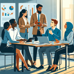A diverse group of employees gathered around a table, engaged in a discussion, symbolizing the importance of feedback as a key element for fostering employee retention and innovation.