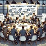 Managers practicing coaching conversations in a workshop, cultivating leadership habits, management best practices, and governance for a feedback-driven organization.