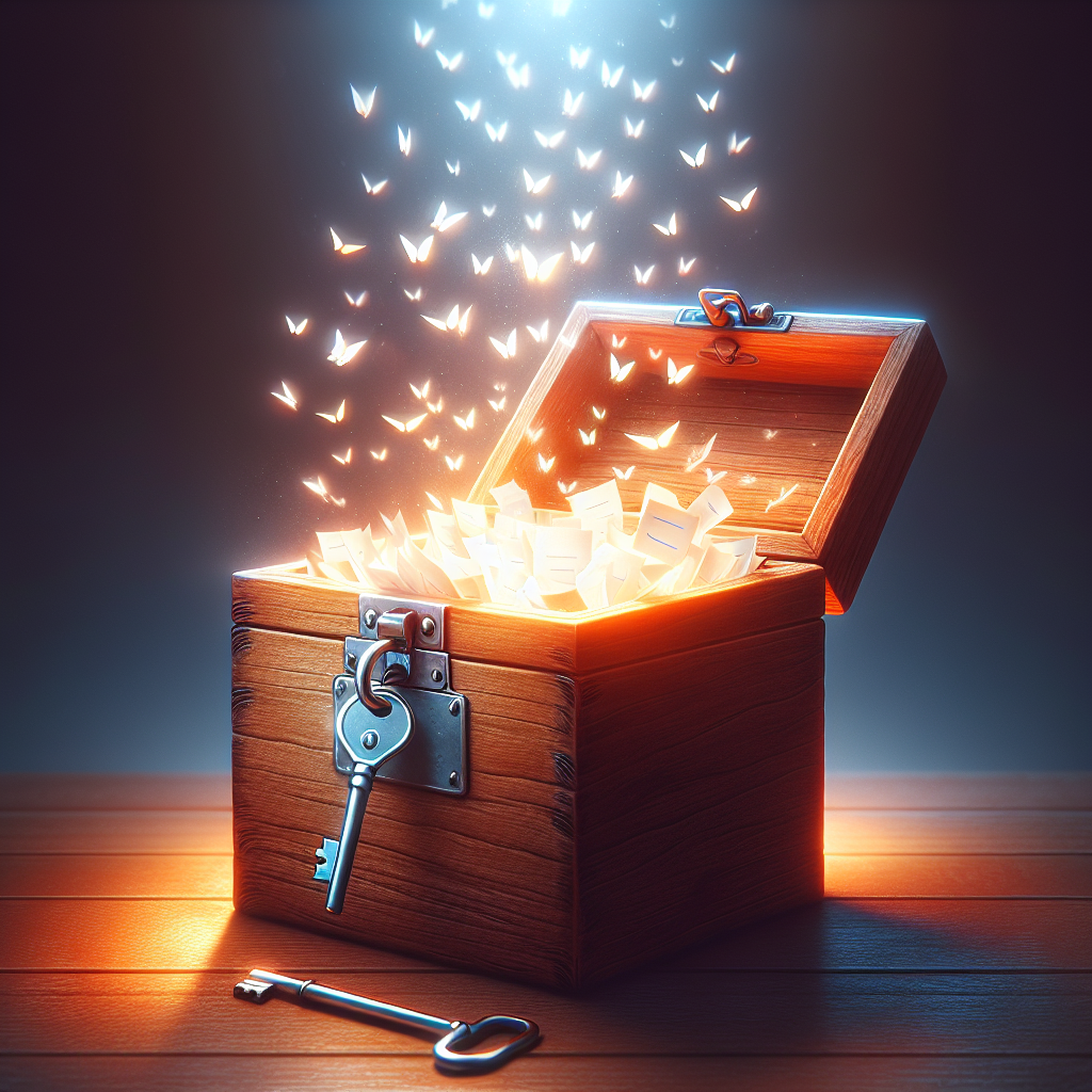 A sealed suggestion box opens to release glowing notes — anonymous feedback that strengthens company culture, builds safety and transparency, and prompts follow-through on outcomes.